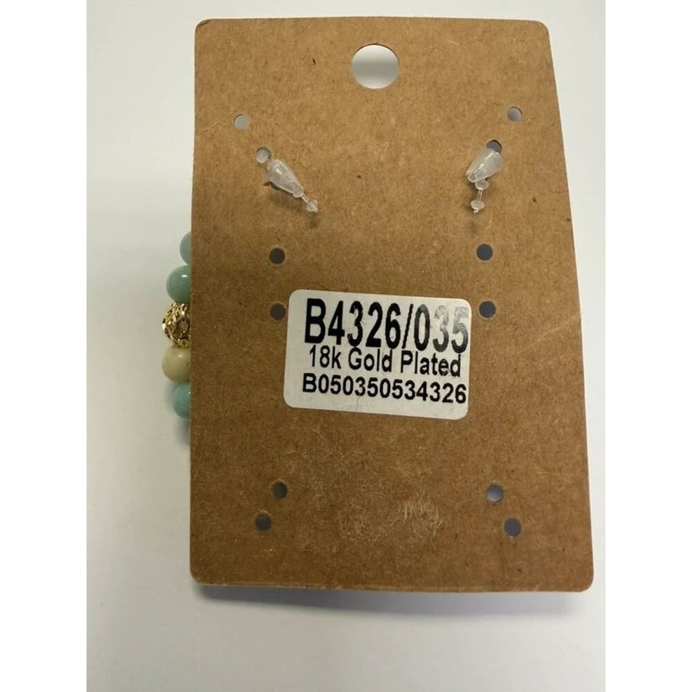 Amazonite Gemstone Stretch Bracelet 18K Gold Plated Accents - Picture 4 of 4
